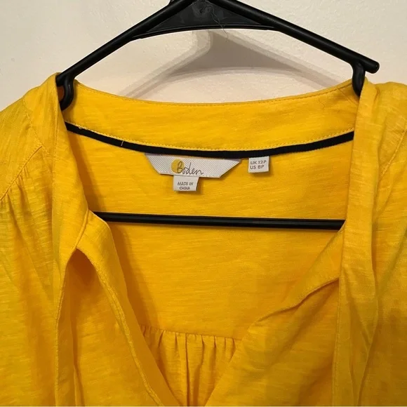 Boden Rachel Tie Neck Jersey Blouse Yellow 8P - Picture 3 of 6
